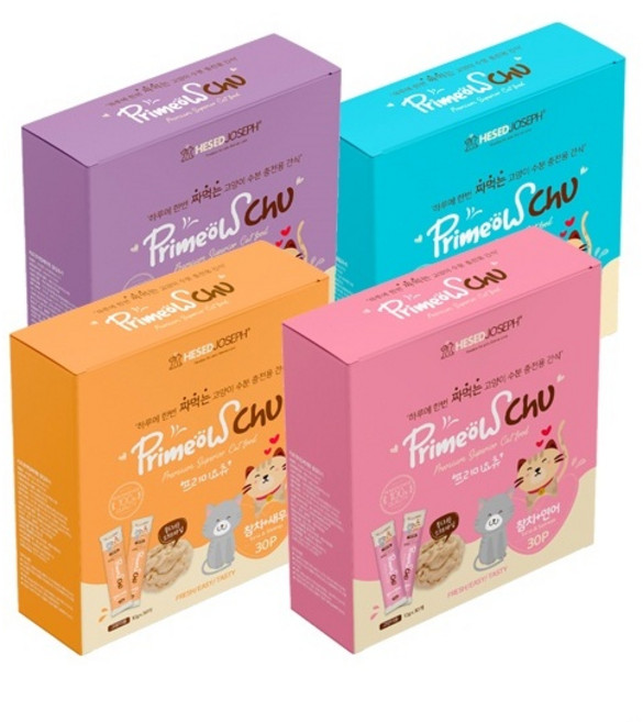 프리미요 츄 4박스 맛있는 고양이 츄르, 참치1+참치닭고기1+참치연어1+참치새우1, 300g