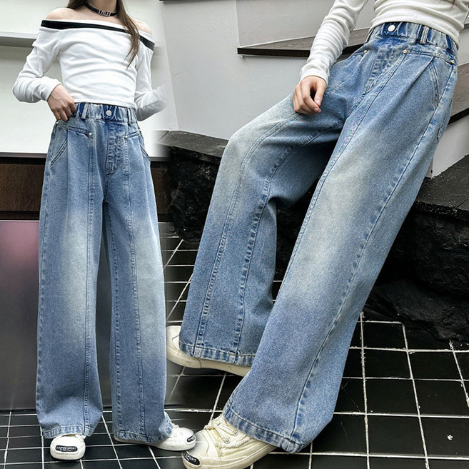 룩앤필 하이웨스트 스트레이트 여아 와이드 청바지