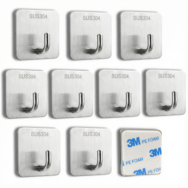 프레 다용도 초강력 접착식 스텐 304 무타공 고리형 후크, 10개