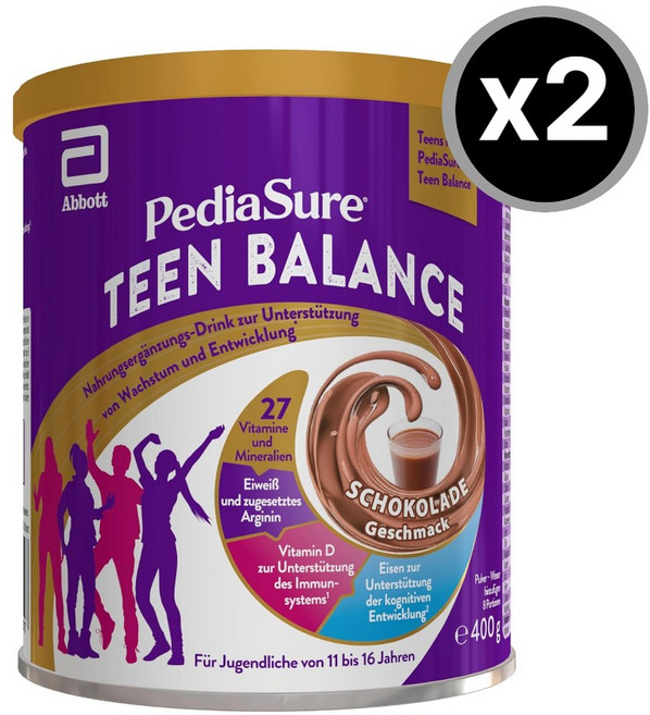 PediaSure 페디아슈어 Teenbalance 단백질 쉐이크 초코맛 400g x2개 어린이 청소년 영국직배송, 2개