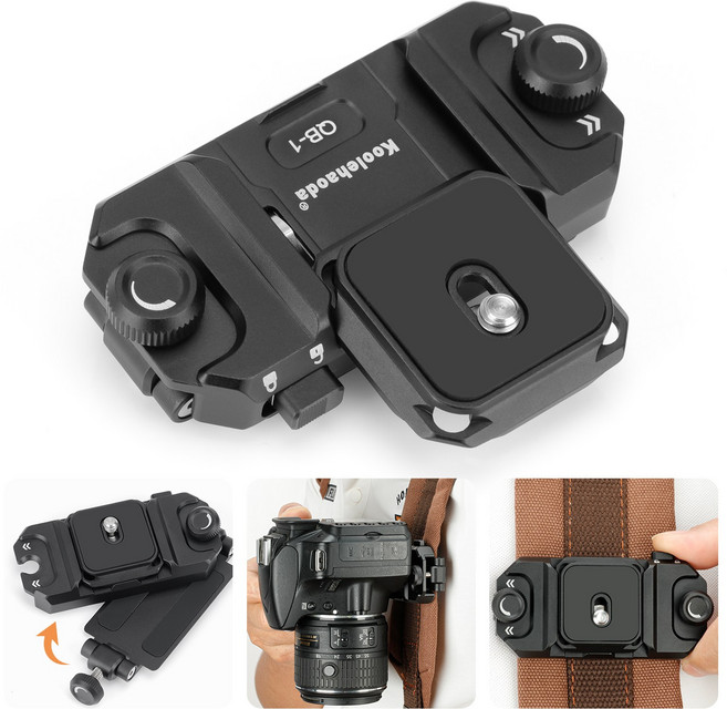 Koolehaoda 카메라 백팩 스트랩 클립 퀵 릴리스 시스템 알루미늄 합금 카메라 클립 백팩 스트랩 브래킷, 6개, QB-1S 검정색