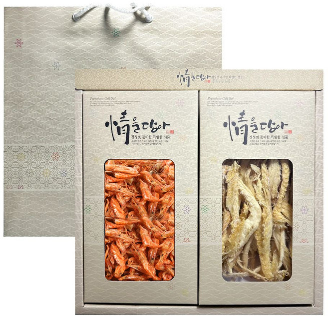 정을담아 2종 혼합 선물세트 3호(홍새우 북어채) /설날 추석 구정 추석 명절 답례품 건어물선물, 1세트