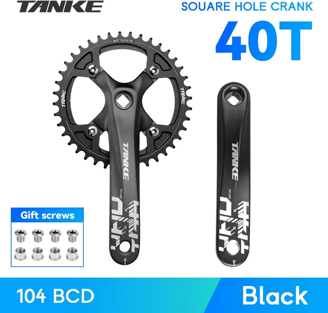 크랭크암 TANKE 크랭크 셋 170MM 자전거 체인 링 중공 통합 104 BCD 좁은 와이드 MTB 크라운 스퀘어 홀 스프로킷, 1개