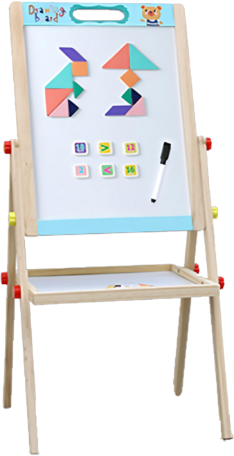 兒童雙面畫架 黑板白板二合一 學習玩具 磁性繪畫板 可調節高度, 1個