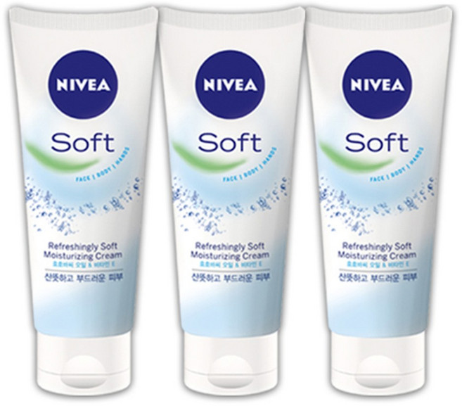 니베아 소프트 리프레싱 모이스처라이징 크림, 75ml, 3개