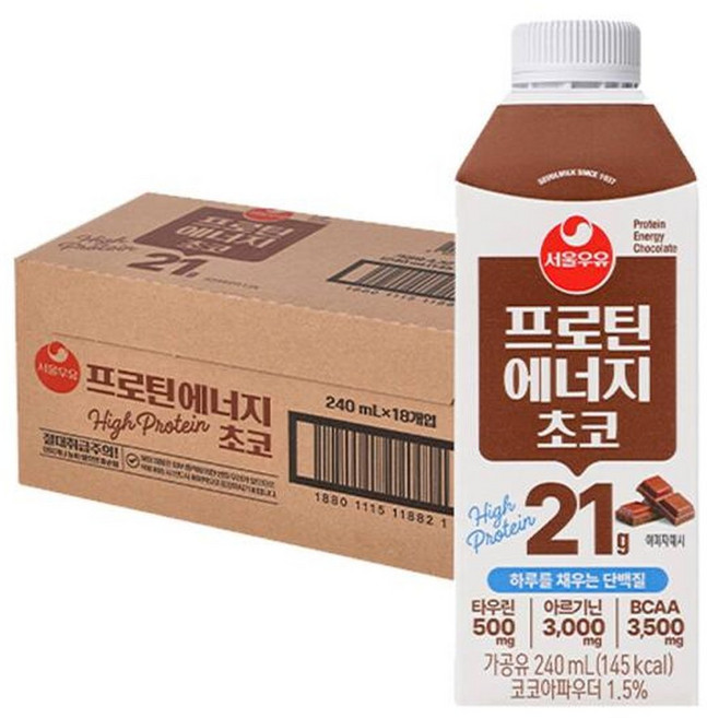 서울우유 프로틴 에너지 초코, 서울우유 프로틴 에너지 초코, 240ml, 18개 +, 240ml, 18개