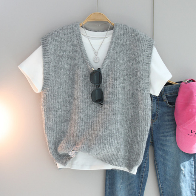 달콩 여성 빅사이즈 베스트 마임브이넥오버핏니트조끼