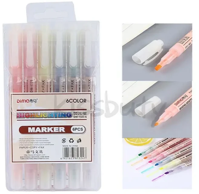 6색/세트 더블 헤드 독특한 창 팁 파스텔 컬러 형광펜 펜 마커 학교 문구 용품에 대한 부드러운 색상, 03 DM-1323-6colors