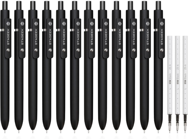 [국내발송] STAGEEK 스테이지크 젤펜 볼펜 0.7mm [본품+리필3개], 1개, 올블랙[본품12개+리필3개]