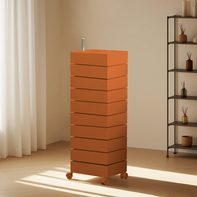 [리비니아] 무브 360도 회전 10단 이동식 트롤리 웨건 서랍수납장 틈새장 5Colors, 오렌지