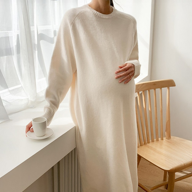임산부 두꺼운 부들 니트 원피스 겨울 임부복 키작녀 키큰 출근룩 하객룩