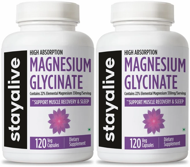 StayAlive 순수 글리시네이트 마그네슘 1500mg 보충제 고흡수성 스트레스 근육 수면 지원을 위한 120캡슐 여성 및 남성용 글리신산 마그네슘 복합체, 2개, 120정 - 쿠팡