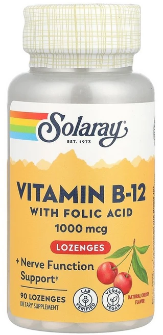 솔라레이 Solaray Vitamin B-12 with Folic Acid Lozenges Natural Cherry 1 000 mg 90 Lozenges, 1개 - 쿠팡