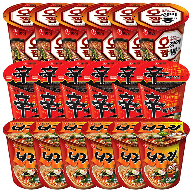 농심 신라면6컵+오징어짬뽕6컵+너구리6컵 컵라면, 1박스