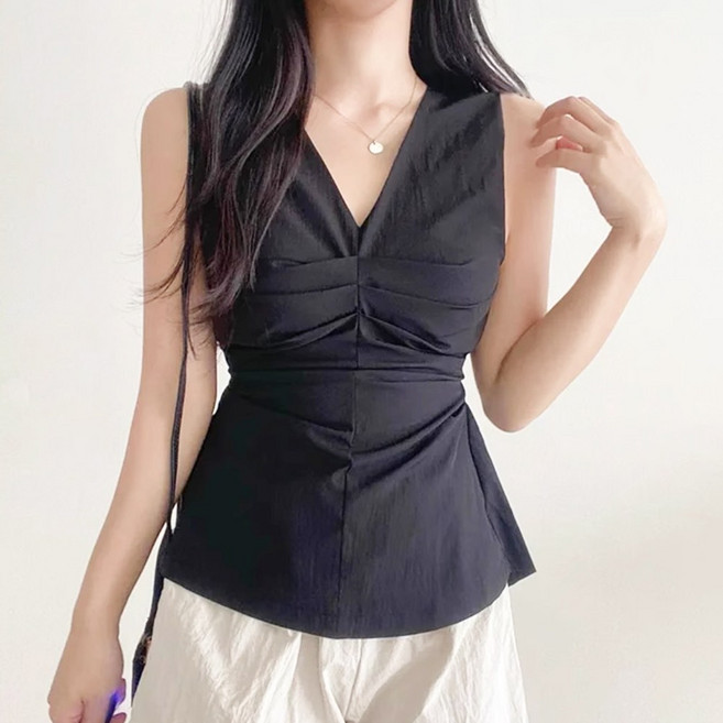 에스알비 셔링 브이넥 나시 블라우스