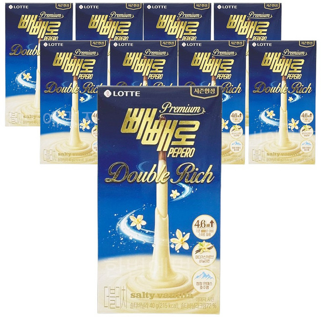 롯데 프리미엄 빼빼로 더블리치 솔티바닐라, 9개, 40g