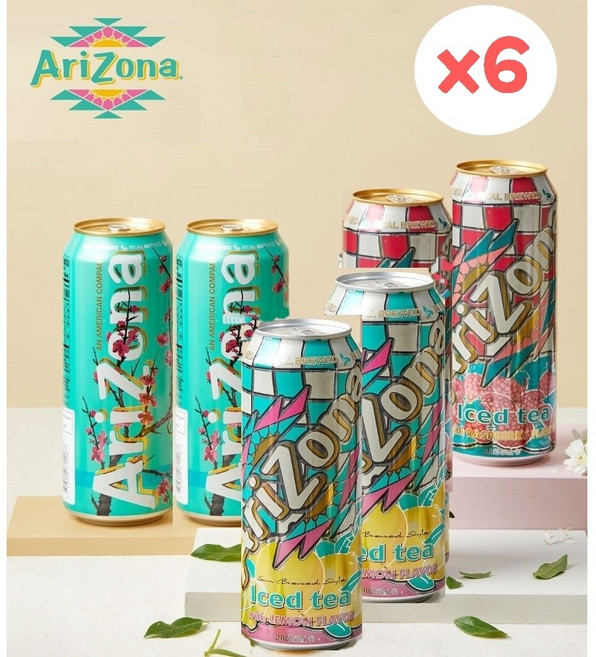 스타일리쉬하게 미국 대용량 아이스티 아리조나 3가지맛 라즈베리 레몬 그린티, 650ml, 6개