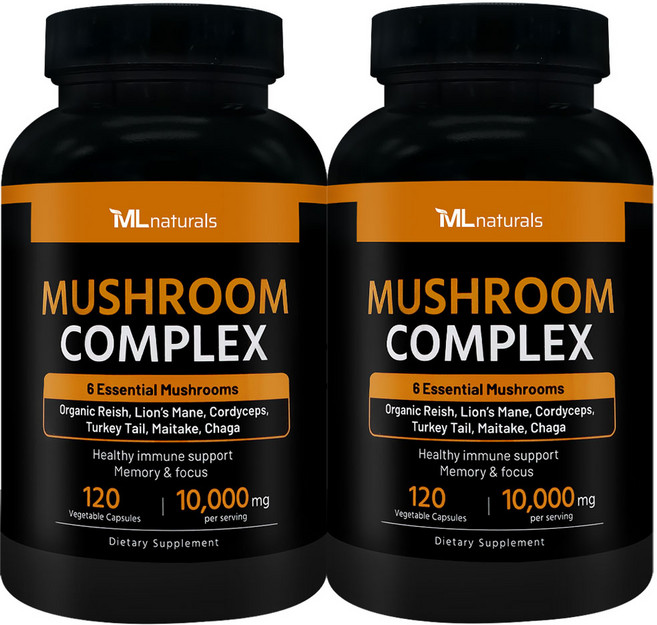 [미국빠른직구] 신제품 마이라이프 내추럴스 버섯 컴플렉스 10 000 mg (동충하초 영지버섯 노루궁뎅이버섯 구름버섯 차가버섯 잎새버섯), 2병, 120정