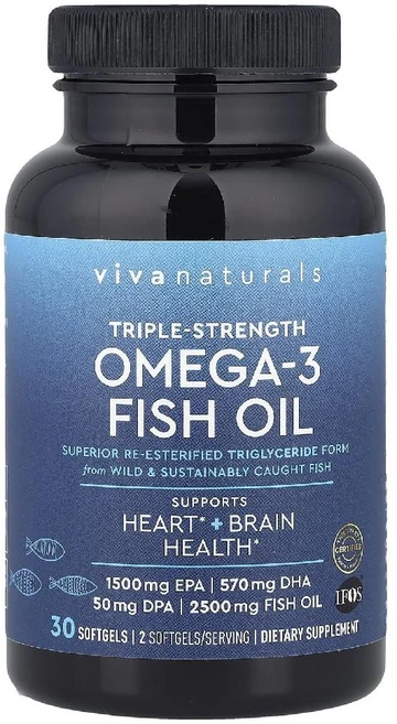 비바내추럴 오메가3 피쉬오일 트리플 EPA DHA DPA Omega3 2500mg 30정, 1개 - 쿠팡