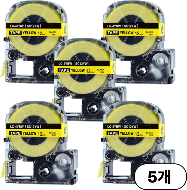 집으로프레시 앱손 라벨 테이프 호환, 12mm, 노랑배경_검은글자 5개세트