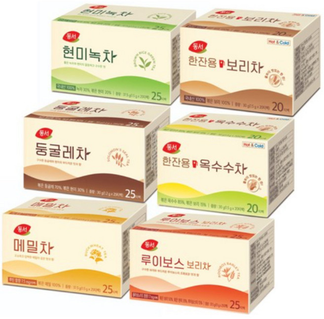 동서 티백 6종세트(현미녹차+둥굴레차+메밀차+한잔용보리차+한잔용옥수수차+루이보스보리차), 1.5g, 1개, 6종