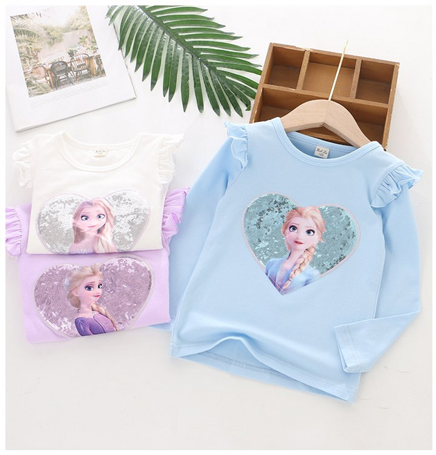 여아 봄&가을 디즈니 엘사 스팽글 긴팔티(4Color)