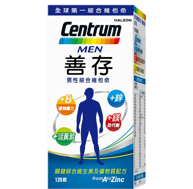 Centrum 善存 男性綜合維他命 B群 鋅 葉黃素 120錠 fromAtoZinc, 1個, 120顆