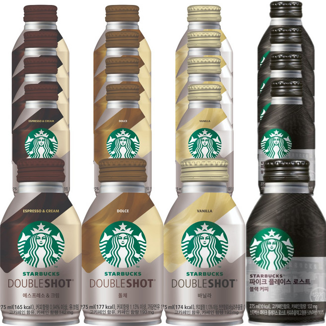 스타벅스 캔커피 4종 혼합 5캔씩 세트(더블샷에스프레소크림+돌체+바닐라+파이크블랙), 20개, 275ml