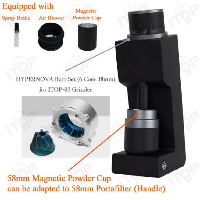 ITOP 03 전기 커피 그라인더 6 코어 38mm 버 가정용 커피 콩 그라인더 에스프레소 필터 VS3 용 커피 밀러 그라인더, 220-240V 50-60Hz, 미국, 49)with NEW Cup, 1개