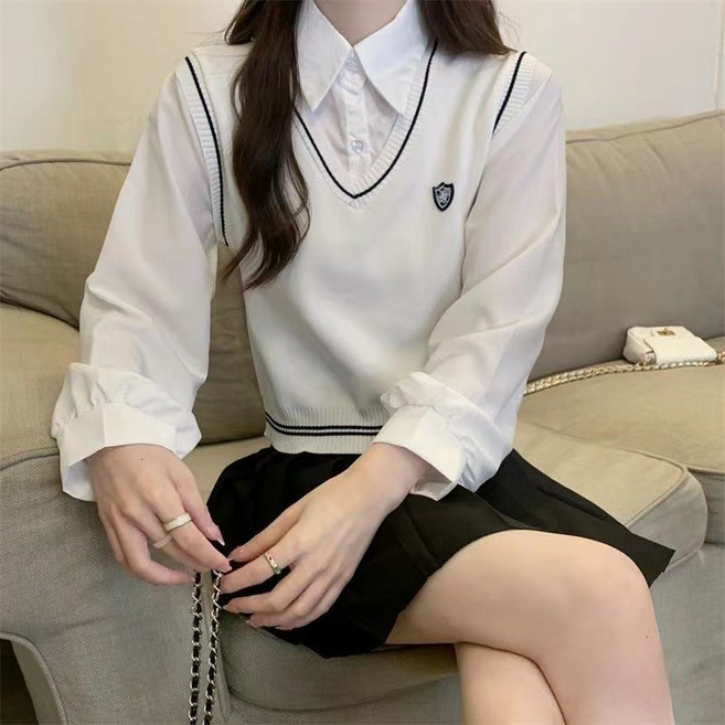 長袖襯衫兩件式套裝 正韓學院風