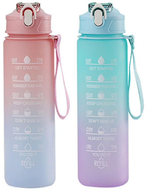 투데이리빙 2개입 세트 A타입 그라데이션 대용량 텀블러 빨대 쉐이커볼 포함 휴대용 원터치 쉐이크통 운동 헬스 아이스 쥬스 워터 물통 물병, 2개, 800ml, R98514A(혼합색상