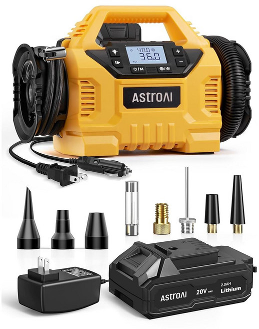 AstroAI 무선 타이어 팽창기 휴대용 공기 압축기 자동차 160PSI HD 스크린 3개의 전원 및 듀얼 강력한 모터 튼튼한 에어 펌프 팽창 /수축 아버지의 날 선물, 1개