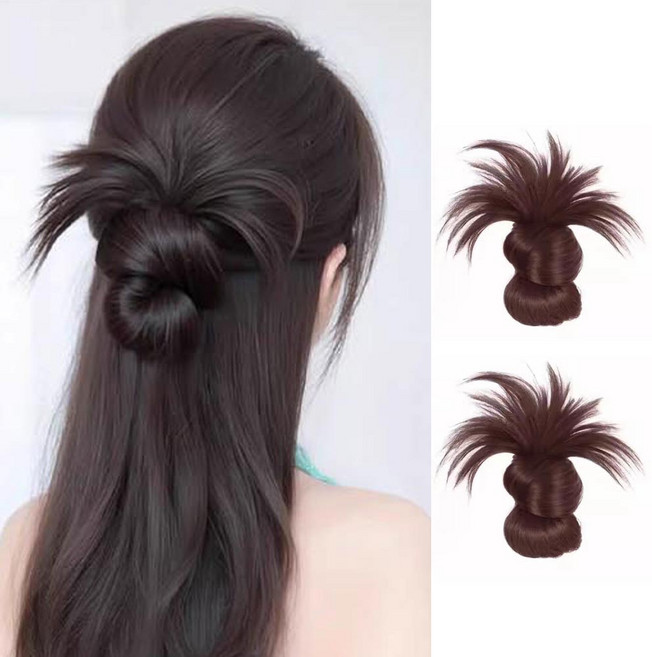 1P/2P 여신 꽁지머리 가발 집게 가시번 로우번 하이번 자연스러운 부분가발 올림머리 똥머리, 2개, 다크브라운