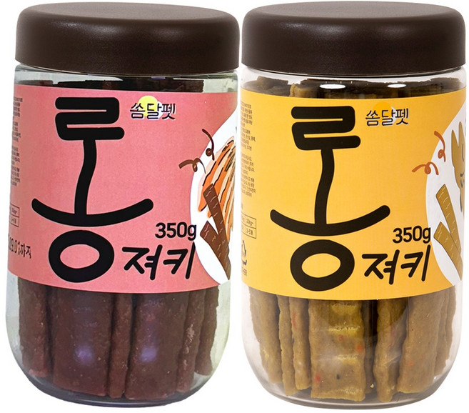 쏨달펫 롱 져키 강아지 육포 간식 대용량, 2개, 350g, 오리고기+황태