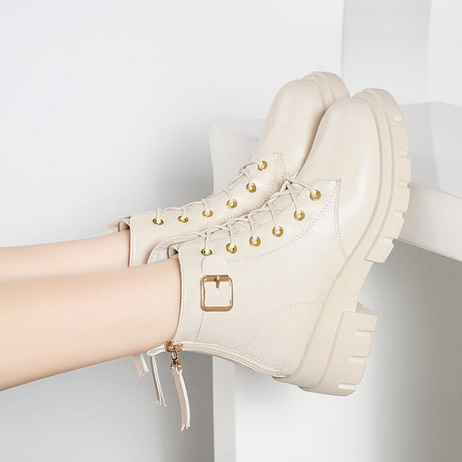 Asure 여성워커 숏부츠 레이스업 부츠 통굽부츠