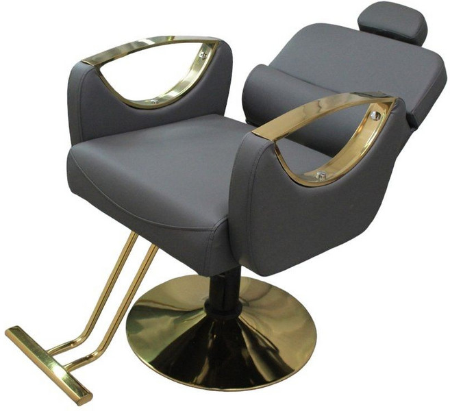 헤어샵 리프트 회전의자 커팅 펌 염색 미용실 의자, 다크 그레이 + 금색 도금 + 리클라이닝, 1개