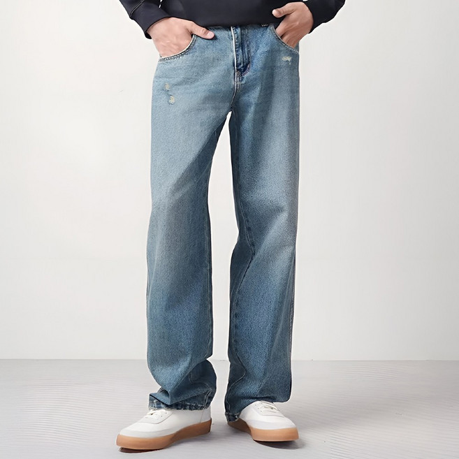 루크 남성 세미 와이드 워싱 청바지 기본 캐주얼 스트레이트 일자핏 데님 편안한 중청 하이웨스트 슬림핏 통바지 데일리 트렌디 스트릿 팬츠