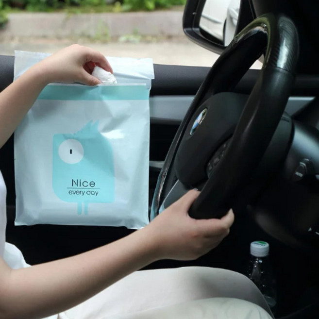 차량용 접착식 쓰레기봉투 휴지통 봉지 15장, 그린, 1세트