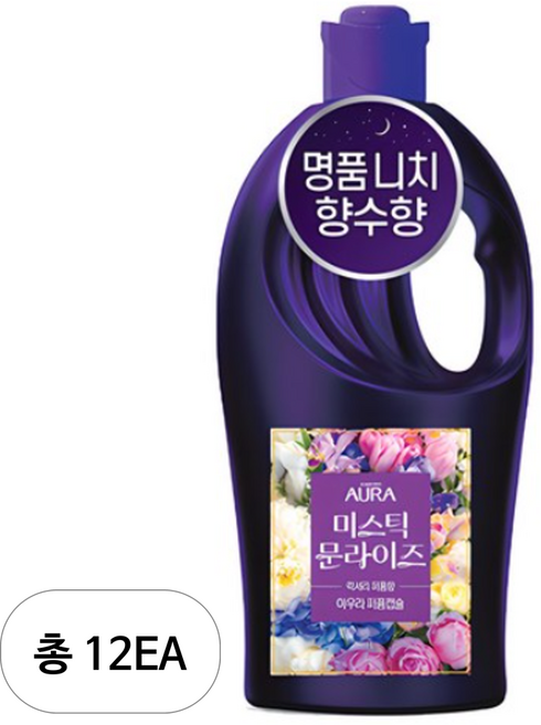 아우라 초고농축 퍼퓸캡슐 섬유유연제 미스틱문라이즈 본품, 1L, 12개
