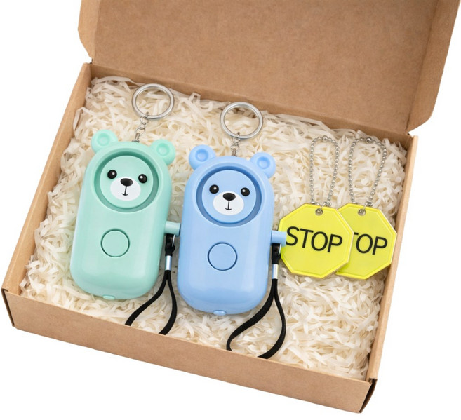 레츠팡 [1+1 선물포장] 호신용 경보기 130dB LED 키링 곰돌이 밤길 안심 귀가, 1세트, 소다 세트 (민트+블루)