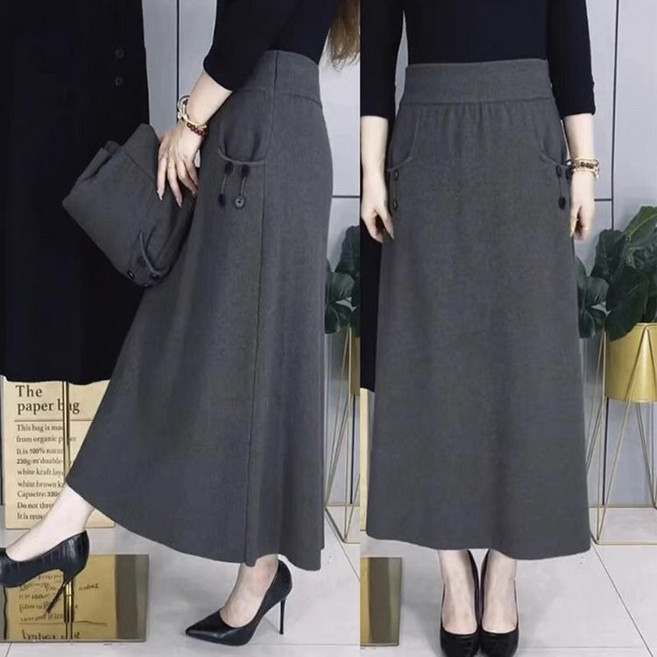 빅사이즈 밴딩스커트/니트스커트/a라인스커트 중년여성용 부드러운 가을겨울 롱치마