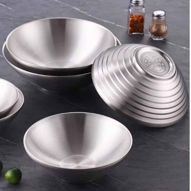 Gelo 304不鏽鋼大容量湯麵碗 雙層隔熱防燙 霧面質感, 12公分銀色, 1個