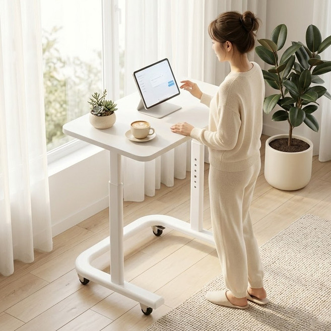 하루꿈 사이드 테이블 높이 조절 이동식 보조 1인용 데스크 다용도 학생 공부 책상, 화이트