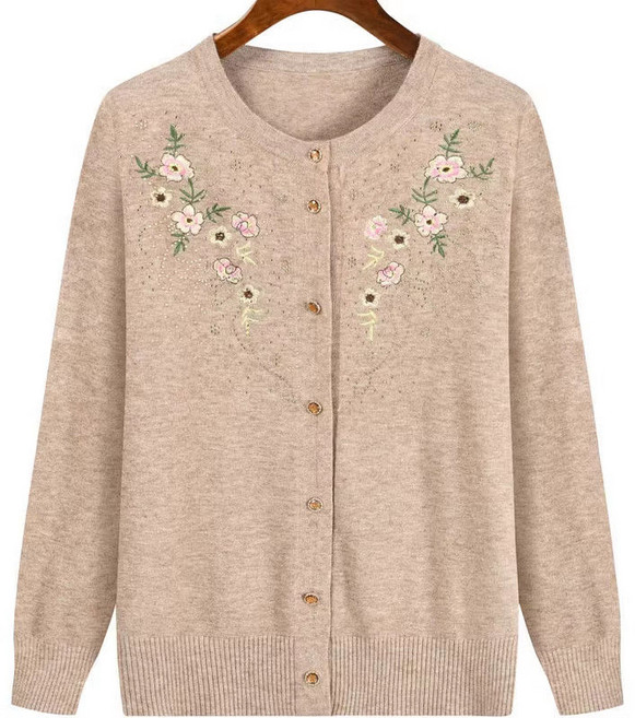 COSIVENO 중년 엄마 코트 가을 니트 프린트 큐빅 어디에나 잘 어울리는 루즈핏 긴팔 니트 코트 CXJjk-26