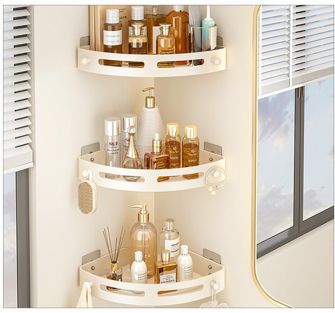 생활닥터 무타공 욕실 코너 선반 - 초간편 강력 부착형, 화이트 3단