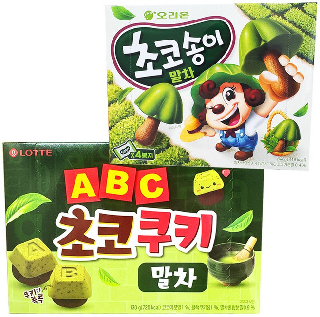 오리온 초코송이말차 144g + 롯데 ABC초코쿠키말차 130g 세트 말차신상과자, 1세트, 274g