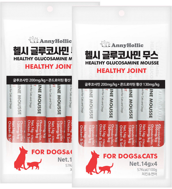 애니홀릭 반려동물 헬시 글루코사민 무스 영양제, 4회분, 치킨&연어, 2개