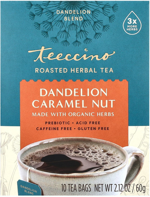 Teeccino 볶은 허브티 민들레 캐러멜 너트 카페인 무함유 티백 10개입 60g(2.12oz), Teeccino볶은허브티민들레캐러멜너트카페인무함유티백1, 1개, 10개