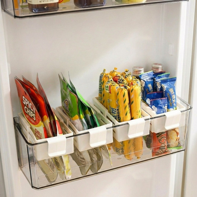 타니아홈 흔들림제로 길이조절 냉장고 도어포켓 정리함, 4개, 화이트