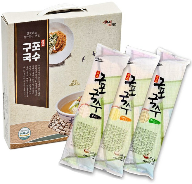 [홈히어로] 구포국수 3종 3P 비빔 잔치 오색 소면 원조 국수 선물세트 사은품 답례품, 3개, 300g
